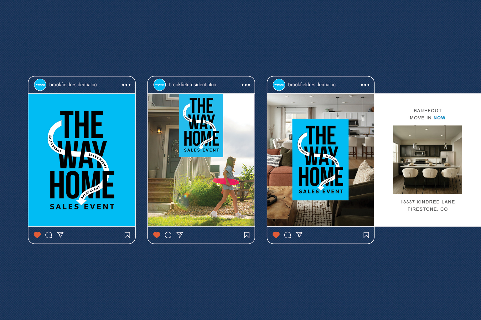 Creative diversity for social advertising with Brookfield Residential's incentive promotion that AB1 developed.